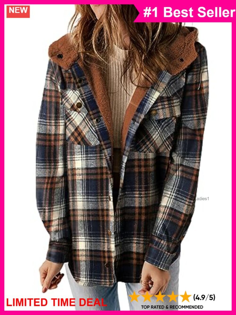Plaid Fleece Lined Hooded Shacket Jacket Warm Winter Coat Loose Fit
